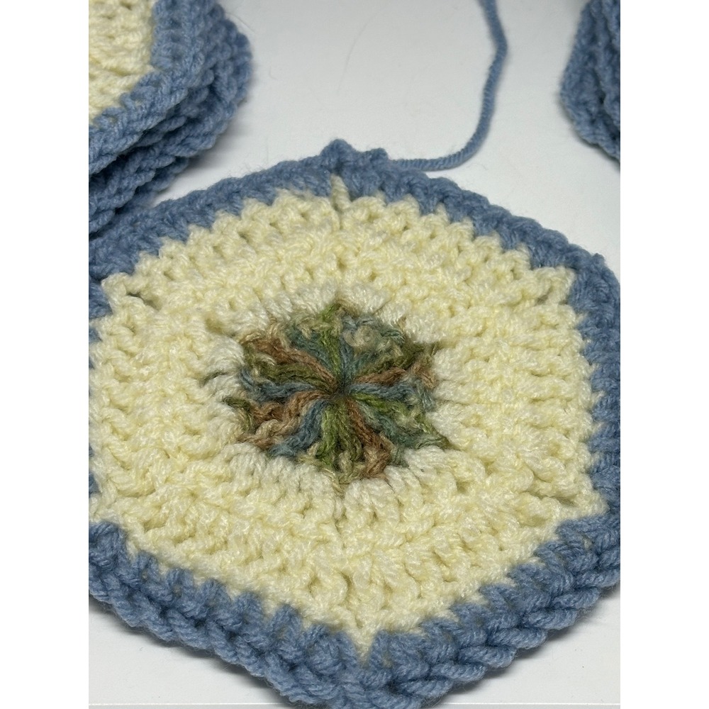 Handmade Crochet Hexagon Granny Squares Lot Blue Cream Excellent Craft Motifs - Picture 4 of 6